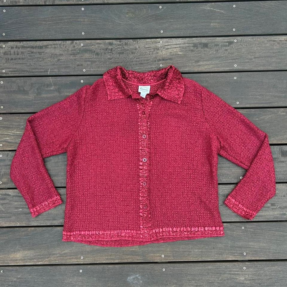 Burgundy Renaissance Button Up Shirt w/ Popcorn-Like Fabric